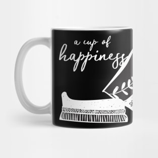 coffee cup take away with cup of happiness, doodle lino cut black and white minimal design Mug